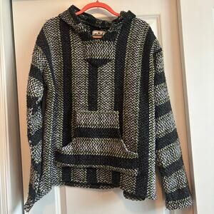 Baja Joe Poncho Boho Hoodie Hippie Black Sz L